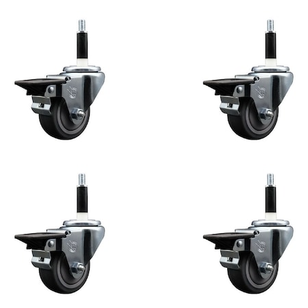 Service Caster 3'' Thermoplastic Rubber Swivel 7/8'' Expanding Stem Caster Set with Brake, 4PK SCC-EX20S314-TPRB-PLB-78-4